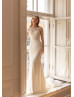 Long Sleeves Ivory Lace Satin Beaded Sequined Wedding Dress